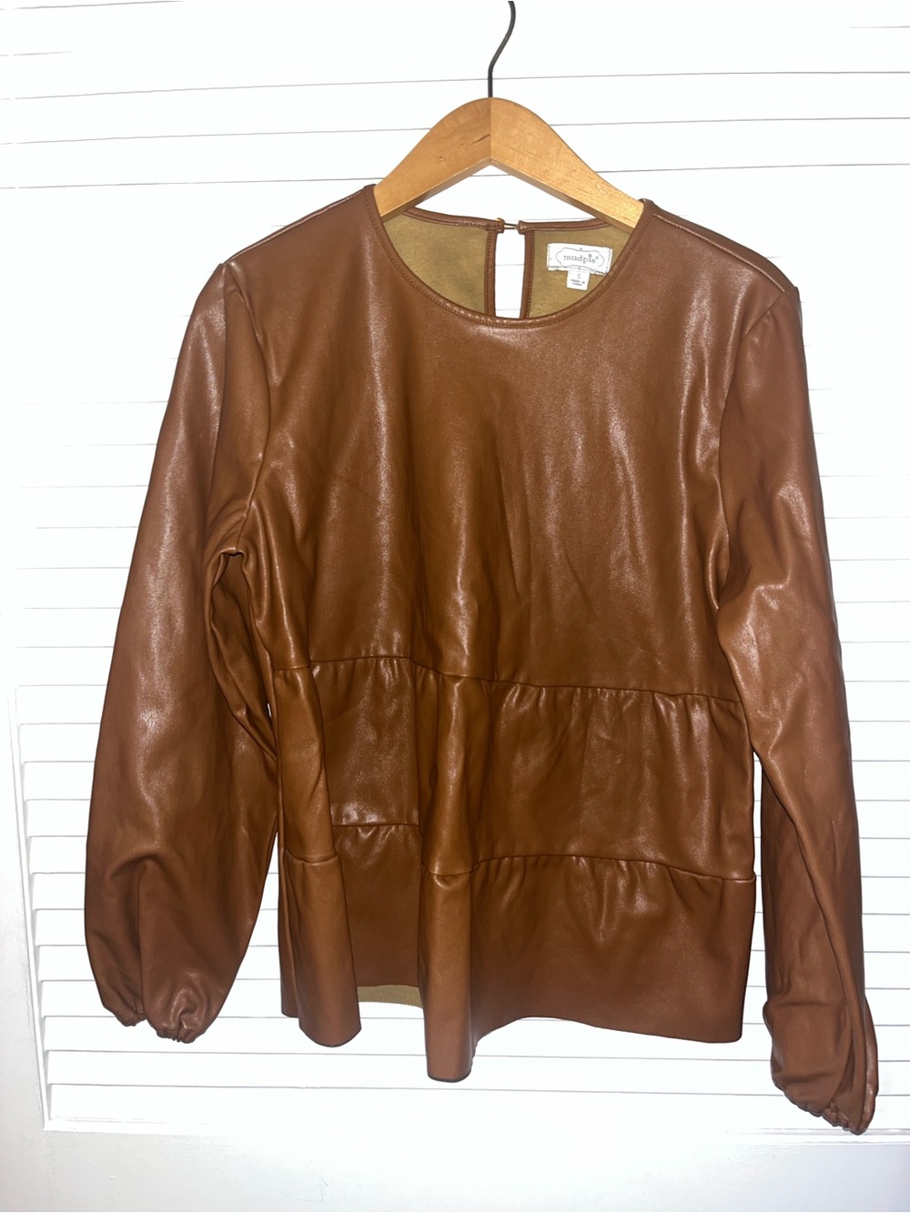 Mud Pie Brown Faux Leather Peplum top nwot size small